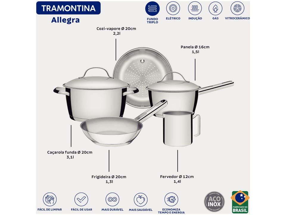 Jogo de Panelas Tramontina Inox Fundo Triplo 5 Peças Allegra - 12