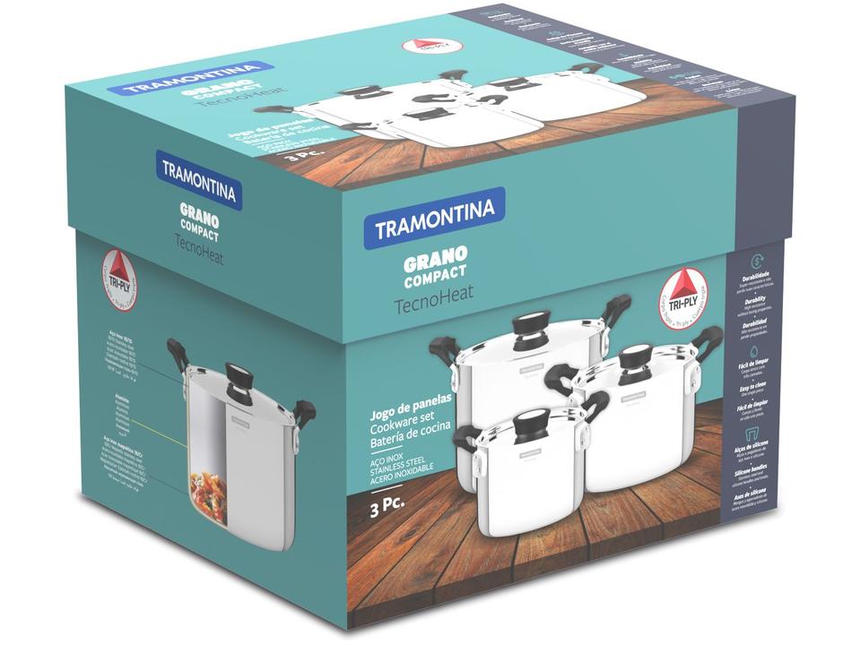 Jogo de Panelas Tramontina Inox Prata 3 Peças Grano Compact - 5