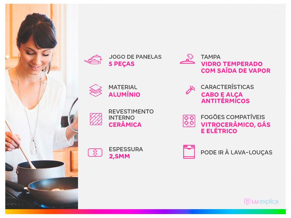 Jogo de Panelas Tramontina Revestimento Cerâmico de Alumínio Cinza 5 Peças Glenz - 1