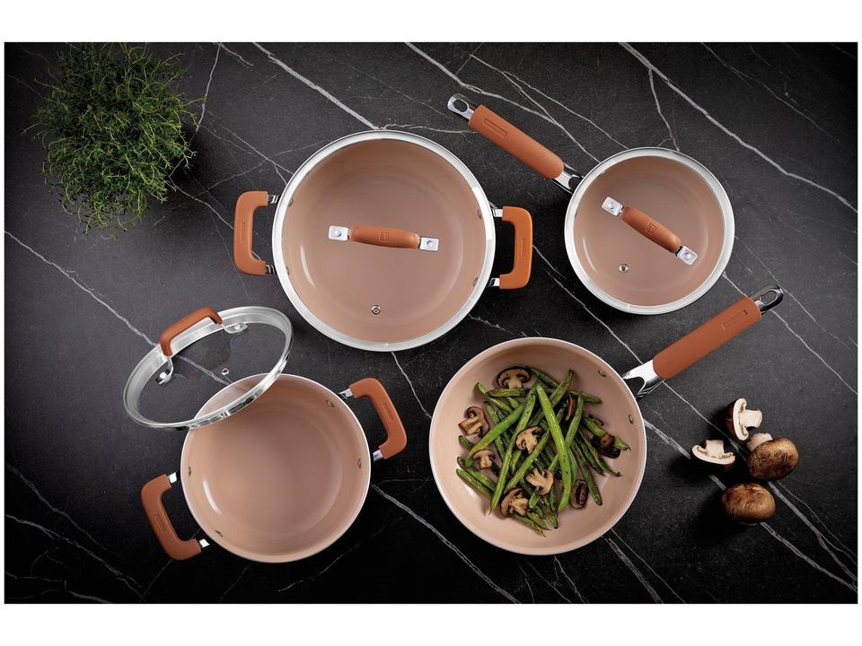 Jogo de Panelas Tramontina Revestimento Cerâmico Marfim e Inox 4 Peças Romagna - 1