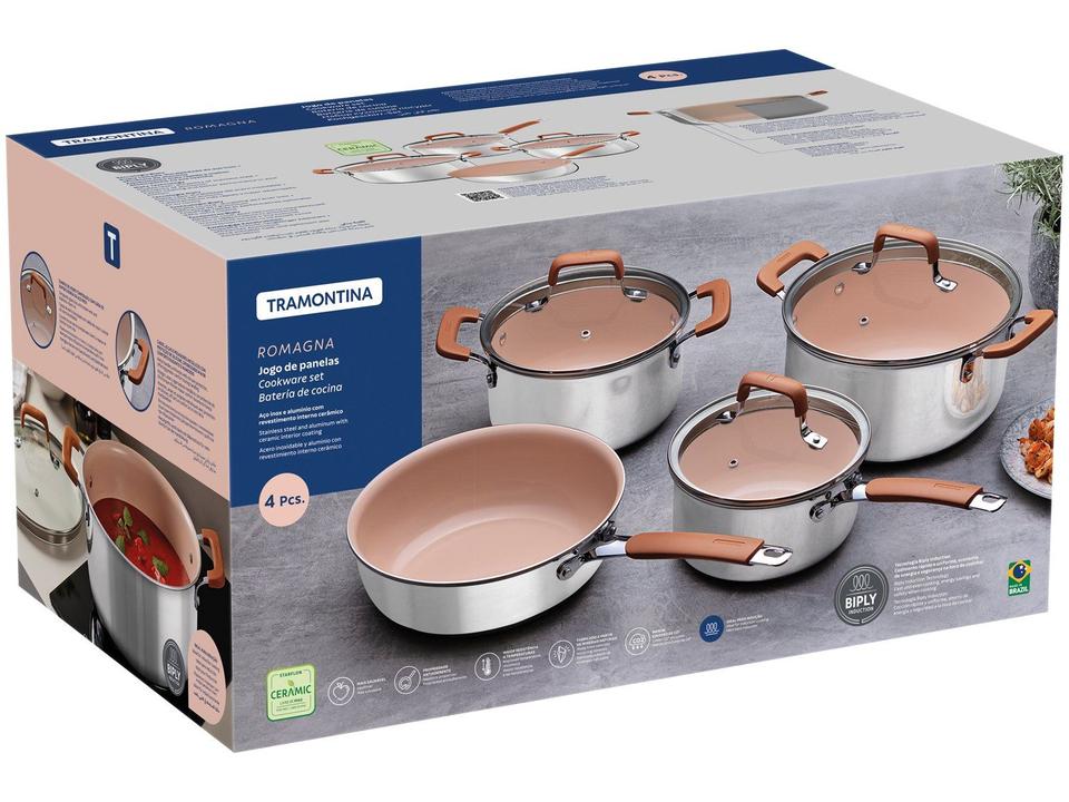 Jogo de Panelas Tramontina Revestimento Cerâmico Marfim e Inox 4 Peças Romagna - 9