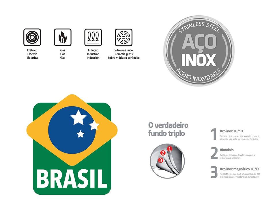 Jogo de Panelas Tramontina Solar Indução Ceramic Aço Inox Fundo Triplo Antiaderente Cerâmico 4 Peças - 2