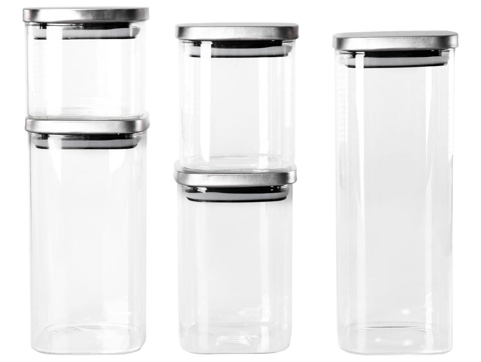 Jogo de Porta-Mantimentos de Vidro Quadrado Brinox Lock & Stock 5 Peças - 1
