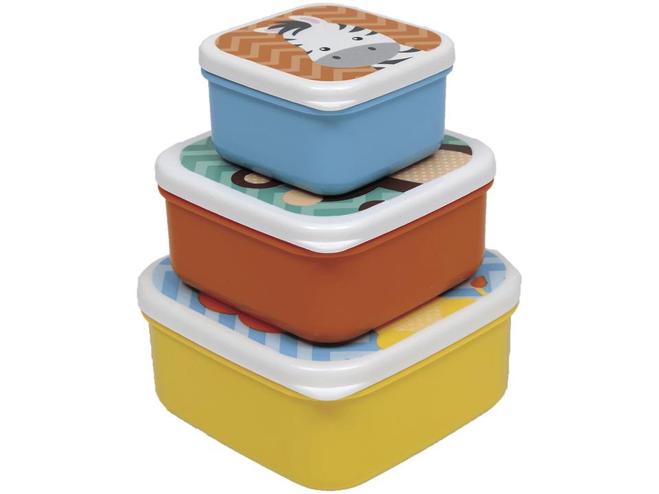 Jogo de Potes Buba com Tampa Quadrado Colorido Animais 3 Peças - 2