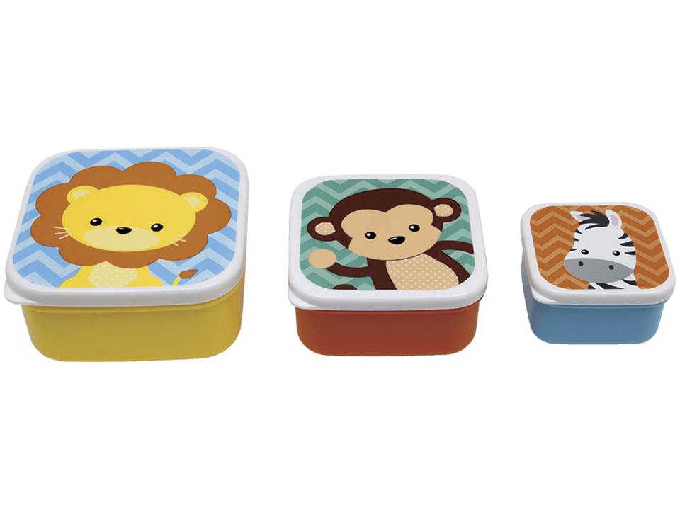 Jogo de Potes Buba com Tampa Quadrado Colorido Animais 3 Peças - 4