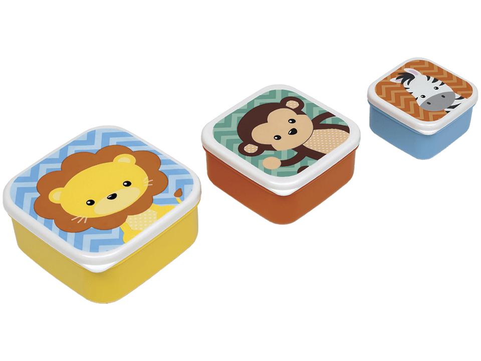 Jogo de Potes Buba com Tampa Quadrado Colorido Animais 3 Peças - 3