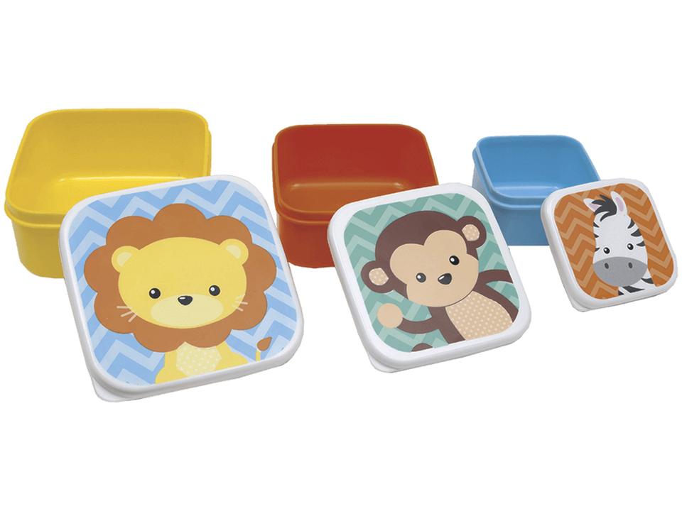 Jogo de Potes Buba com Tampa Quadrado Colorido Animais 3 Peças - 6