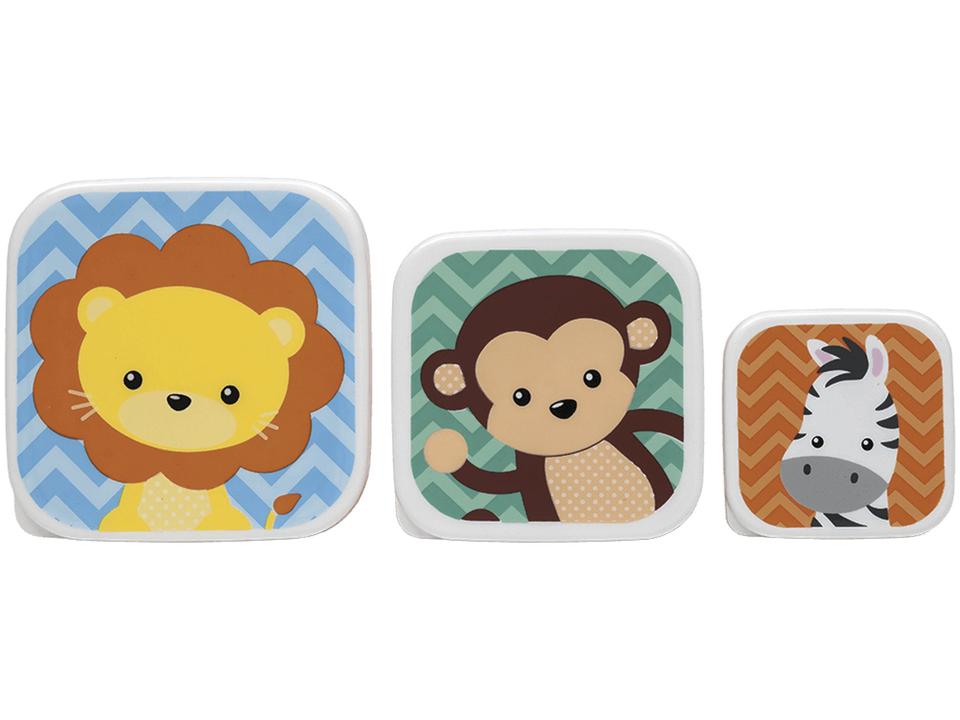 Jogo de Potes Buba com Tampa Quadrado Colorido Animais 3 Peças - 1