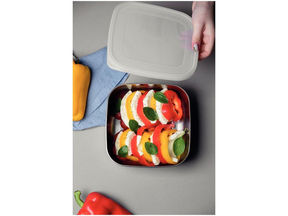 Jogo de Potes de Inox Tramontina com Tampa Quadrado Freezinox 3 Peças - 3