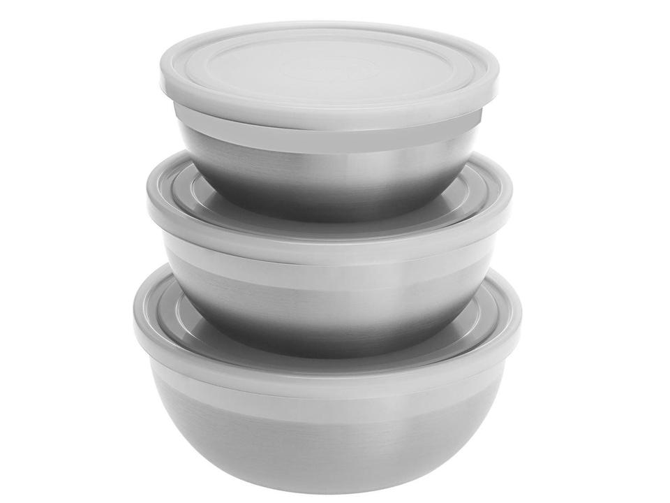 Jogo de Potes de Inox Tramontina com Tampa Redondo Freezinox 3 Peças - 1