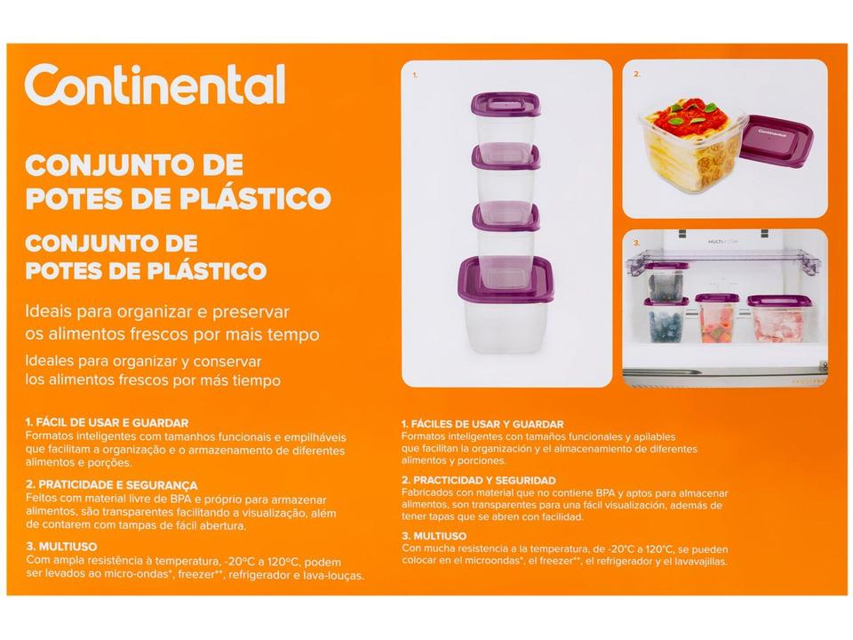 Jogo de Potes de Plástico Continental com Tampa Quadrado 41046089 8 Peças - 12