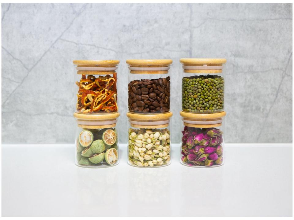 Jogo de Potes de Vidro Brinox Redondo 180ml Ekko Lock & Stock 6 Peças - 1