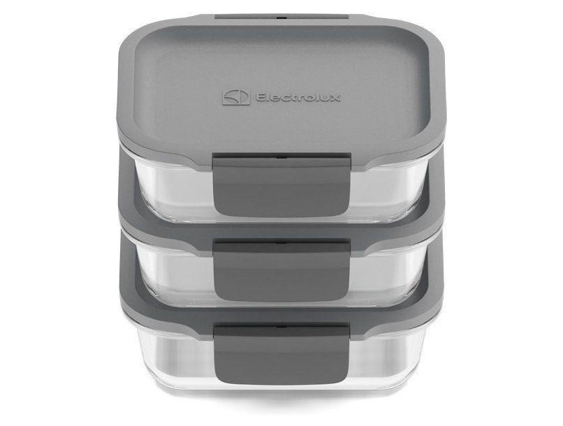 Jogo de Potes de Vidro Hermético Electrolux com Tampa Retangular 360ml Experience 3 Peças - 8