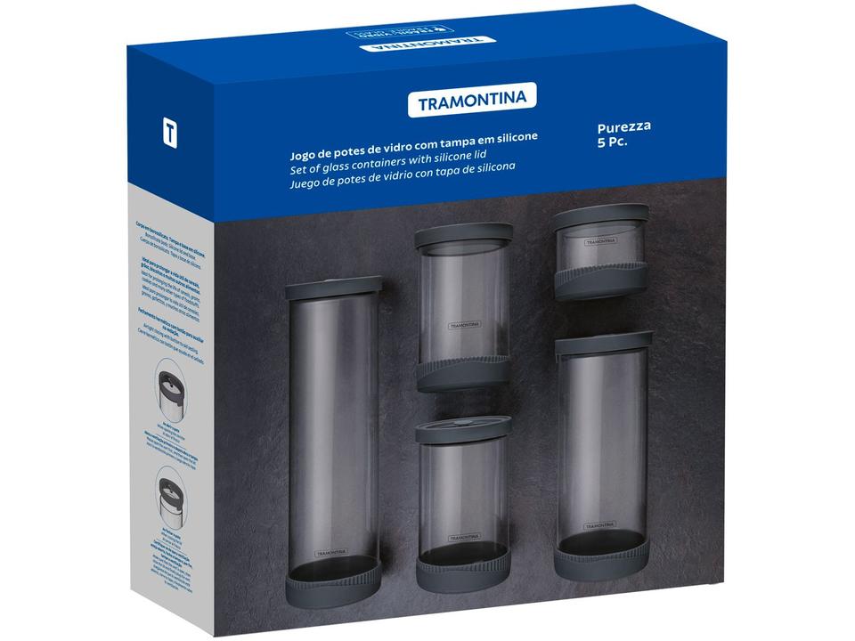 Jogo de Potes de Vidro Hermético Tramontina com Tampa Redondo Purezza 5 Peças - 3