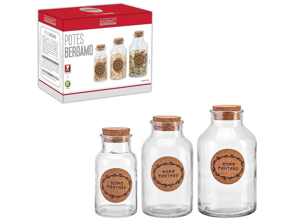 Jogo de Potes Hauskraft com Tampa Redondo Bergamo 3 Peças - 1