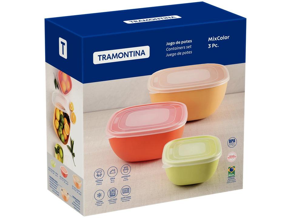 Jogo de Potes Hermético Tramontina com Tampa Quadrado MixColor 3 Peças - 2