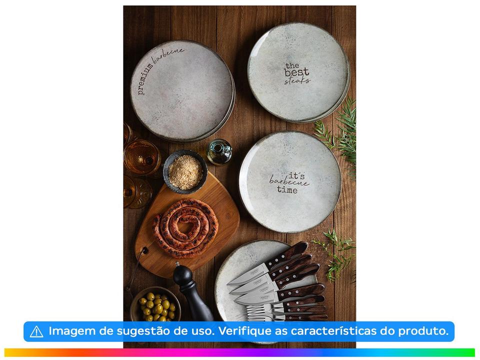 Jogo de Pratos de Porcelana Redondo Rasos Marrom Rústico para Churrasco Tramontina 6 Peças - 1