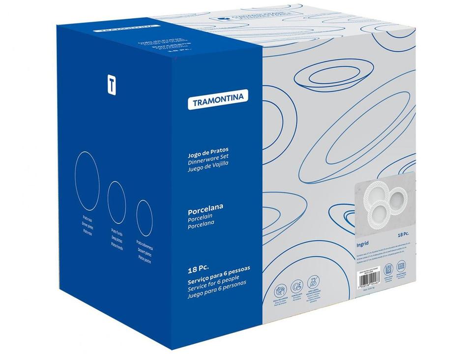 Jogo de Pratos Redondo de Porcelana Branco - 6