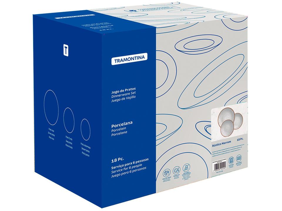 Jogo de Pratos Redondo de Porcelana Marrom - 3