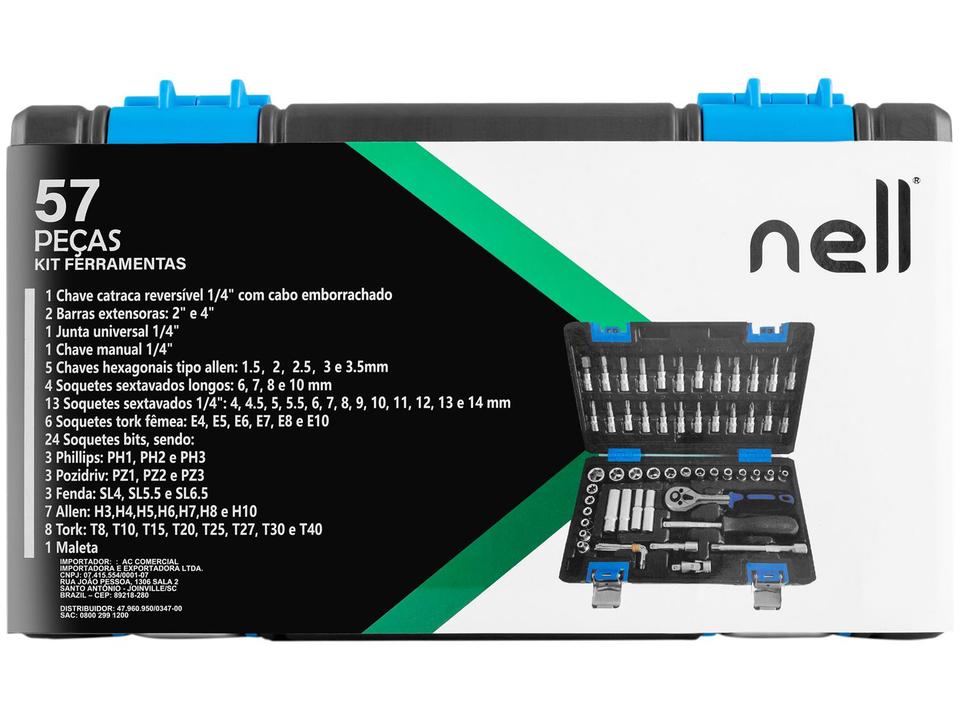 Jogo de Soquetes Sextavados 57 Peças Nell XWT0057 - 15