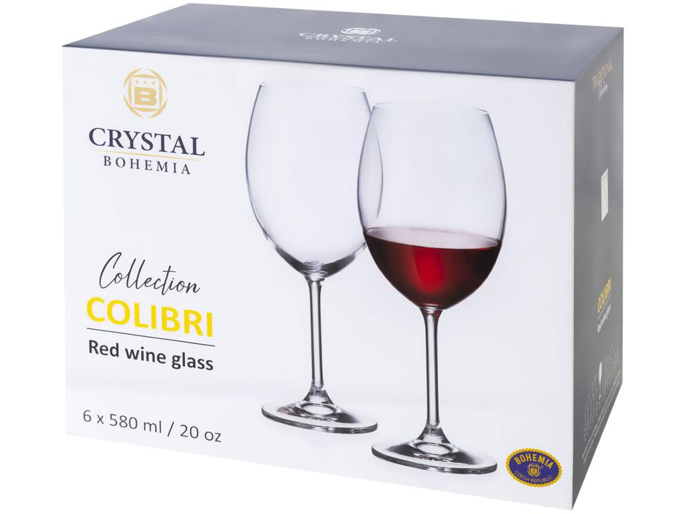 Jogo de Taças de Cristal para Água e Vinho Transparente 580ml 6 Peças Bohemia Colibri - 6