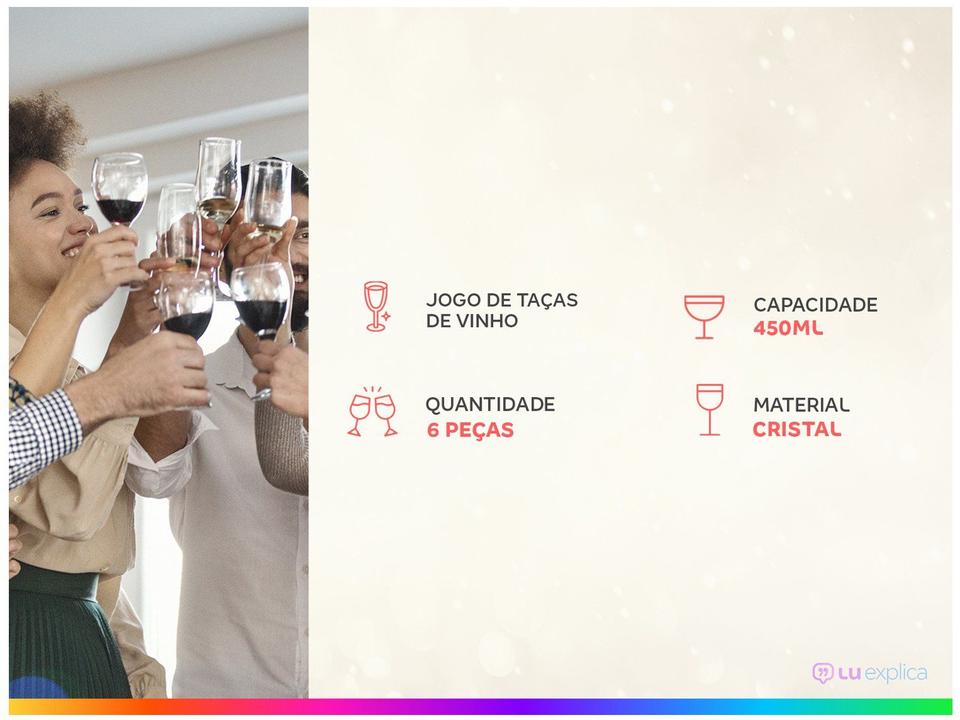 Jogo de Taças para Vinho Cristal 450ml 6 Peças - 1