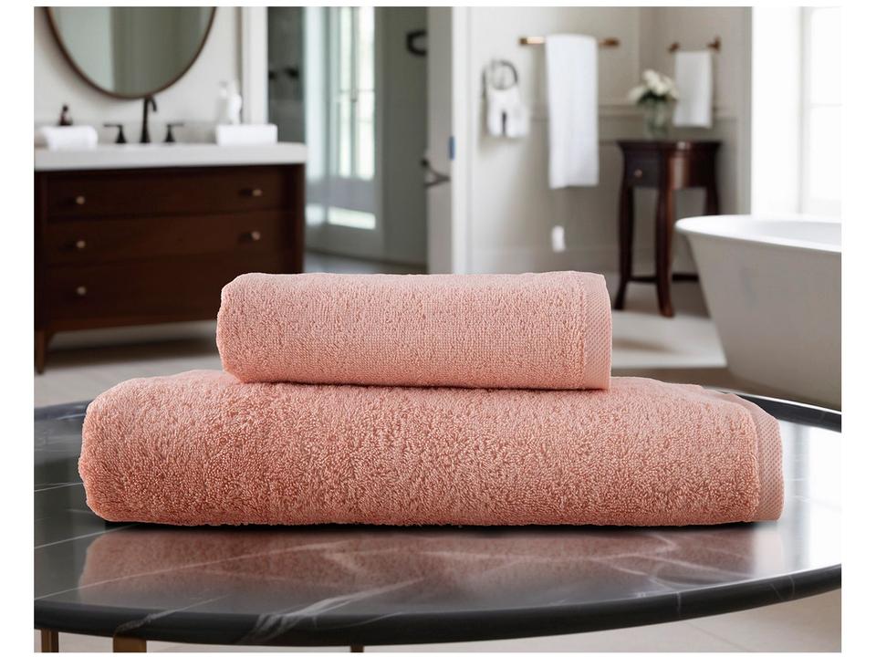 Jogo de Toalhas de Banho Dohler 100% Algodão Florença Salmão 2 Peças - 1