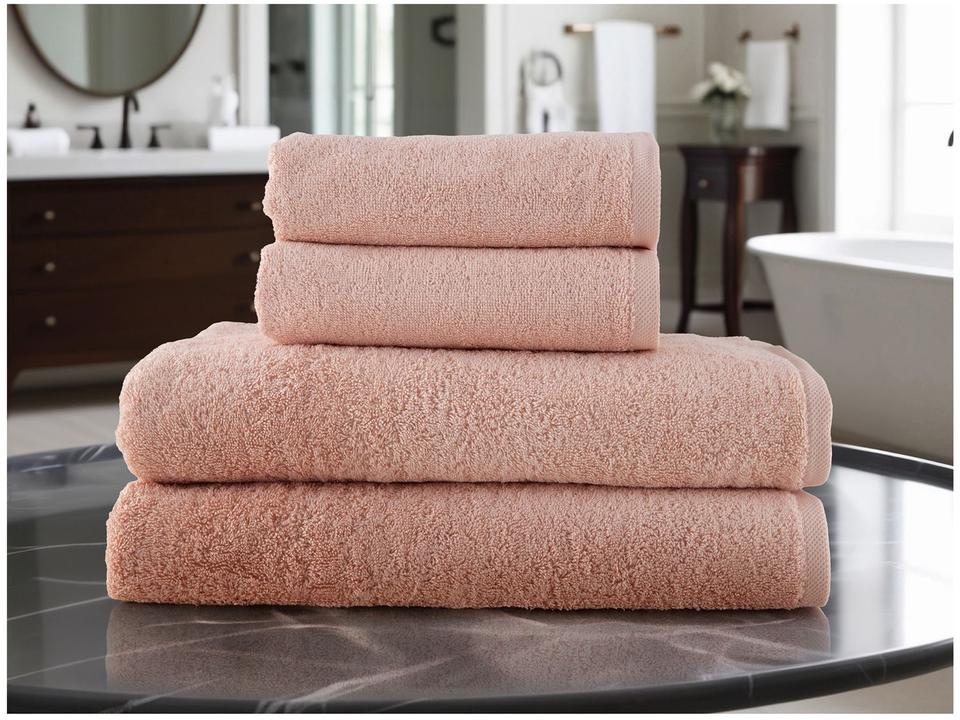 Jogo de Toalhas de Banho e Rosto Dohler 100% Algodão Florença Salmão 4 Peças - 3