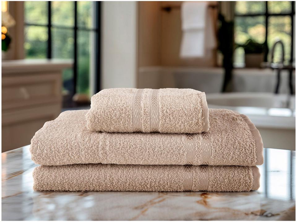 Jogo de Toalhas de Banho e Rosto Dohler 100% Algodão Paris Bege 3 Peças - 1