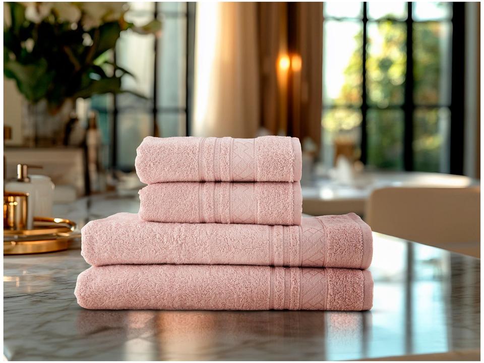 Jogo de Toalhas de Banho e Rosto Dohler Algodão Premium Salmão 4 Peças - 1