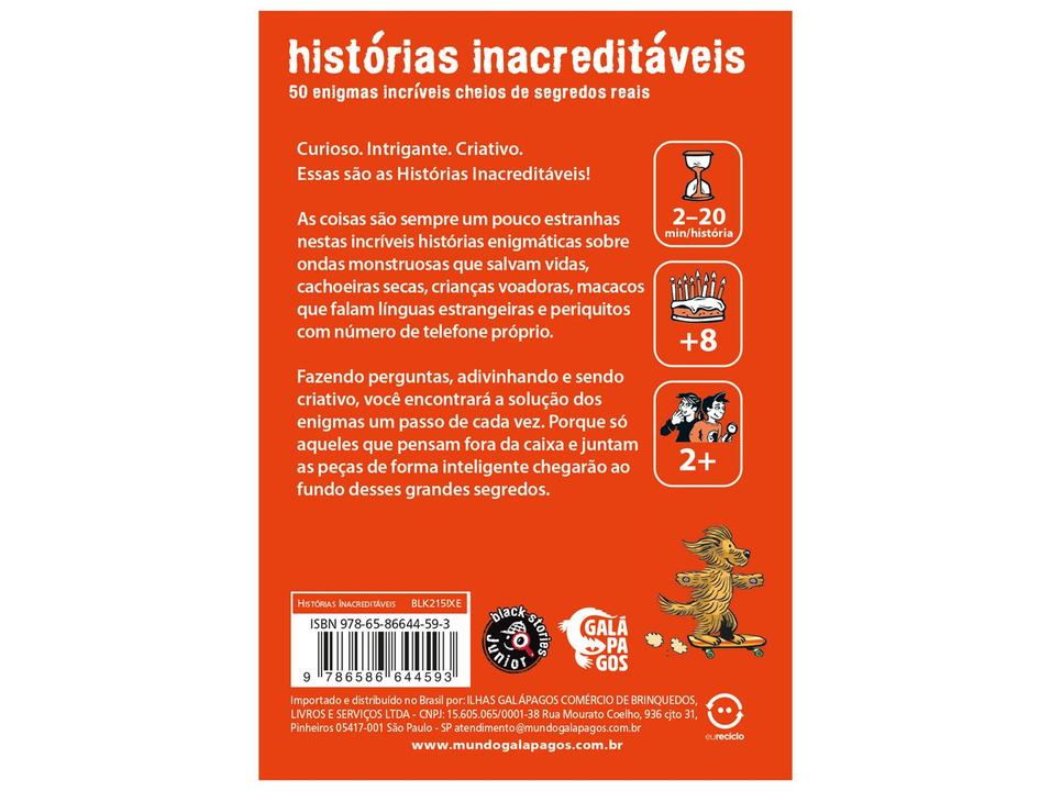 Jogo Histórias Inacreditáveis Galápagos 51 Peças - 2