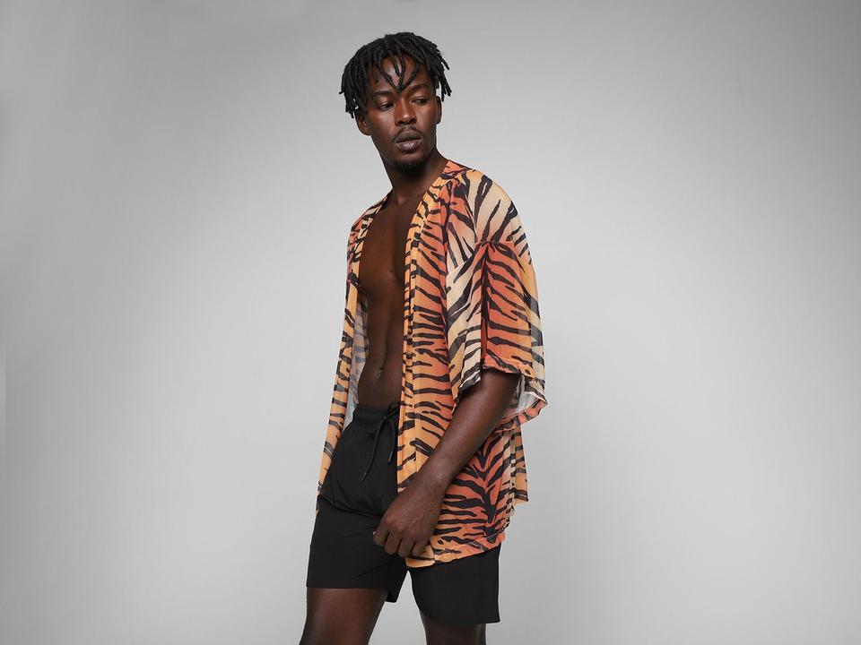 Kimono Vista Magalu Tule Animal Print Tigre - 1