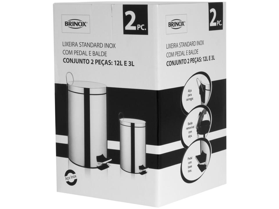 Kit Lixeira Inox com Pedal e Tampa 3L e 12L 2 Peças Brinox Standard - 7