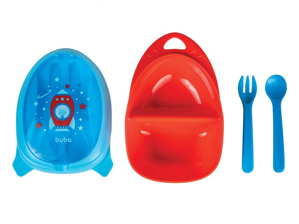 Kit Refeição Infantil Buba Foguete 3 Peças Azul e Vermelho - 6