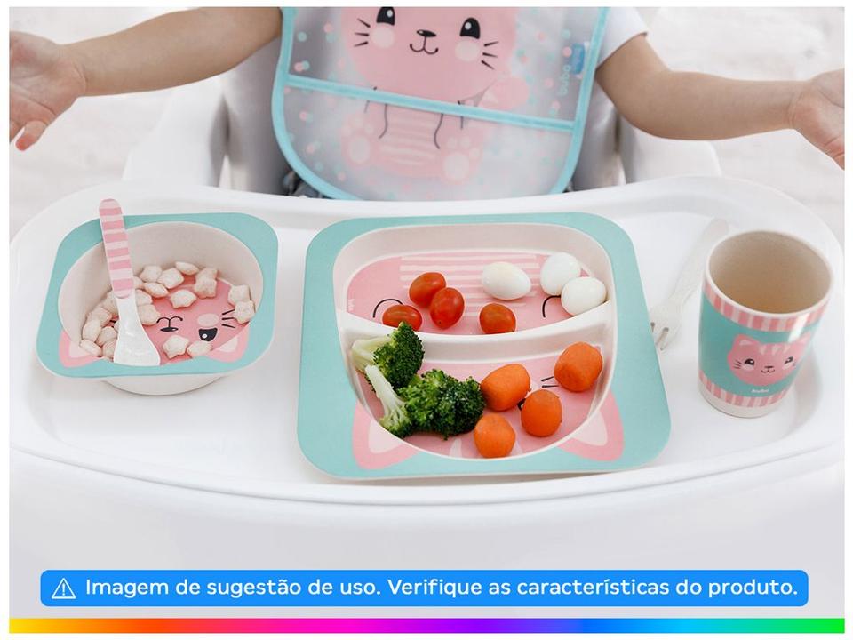 Kit Refeição Infantil Buba Gatinho 4 Peças Rosa - 1