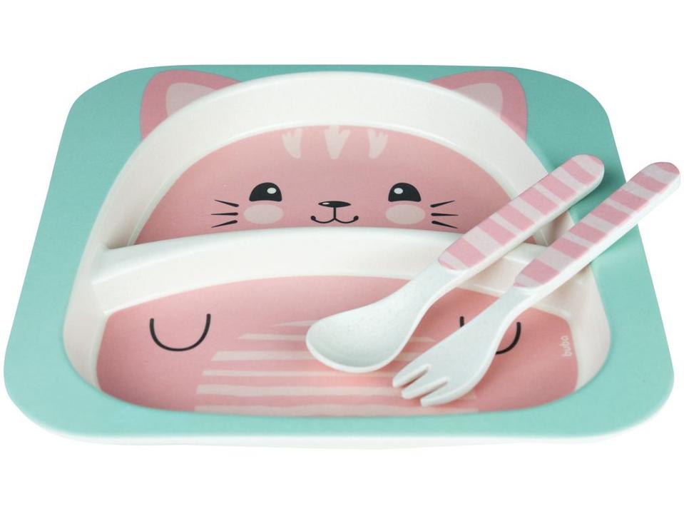 Kit Refeição Infantil Buba Gatinho 4 Peças Rosa - 4