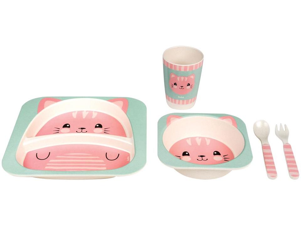 Kit Refeição Infantil Buba Gatinho 4 Peças Rosa - 12