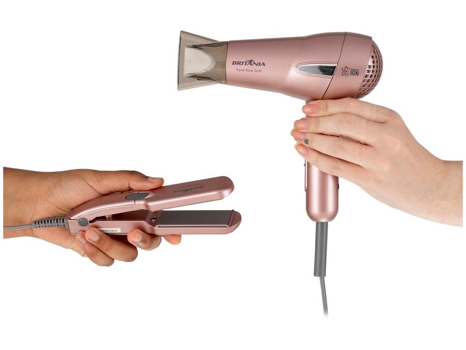 Kit Secador e Chapinha Britânia Travel Rose Gold - 14