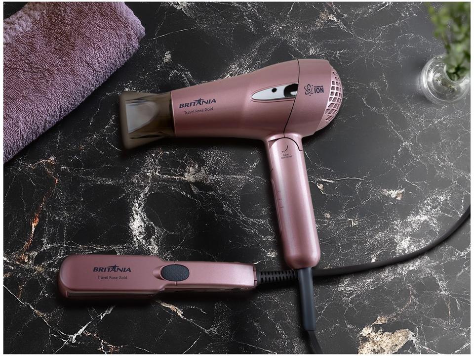 Kit Secador e Chapinha Britânia Travel Rose Gold - 1