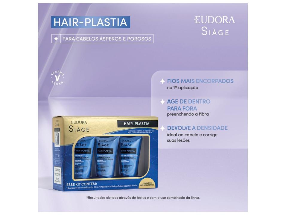 Kit Shampoo Condicionador e Máscara Eudora Siàge Hair-Plastia 50ml - 1