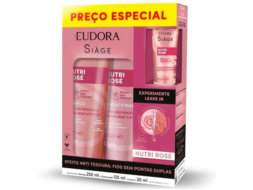 Kit Shampoo Condicionador Leave-in Eudora Siàge Nutri Rosé - 1