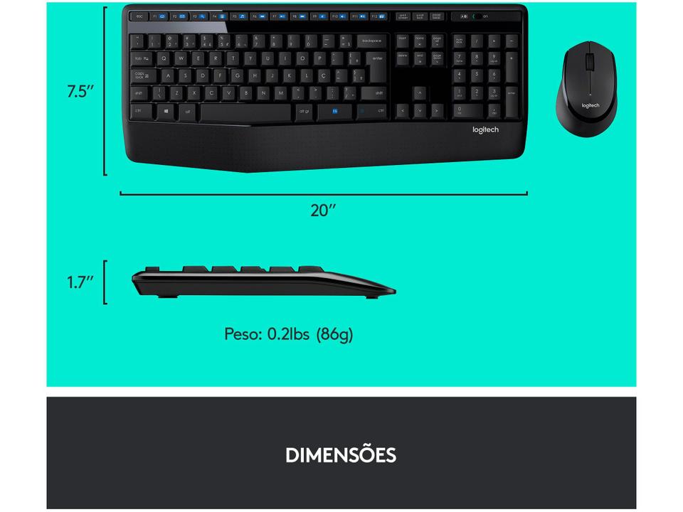 Kit Teclado e Mouse Sem Fio Logitech MK345 - 10