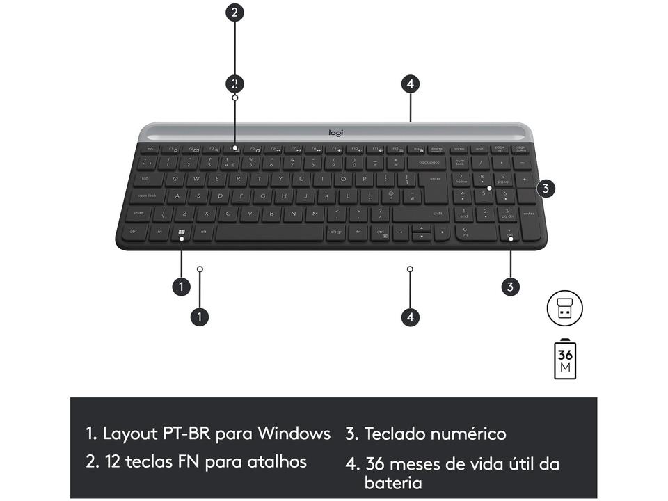 Kit Teclado e Mouse sem Fio Logitech MK470 - 17