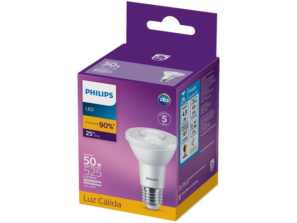 Lâmpada de LED Dicróica Philips E27 Amarela - 4,9W 2700K LEDspot PAR20 - 1