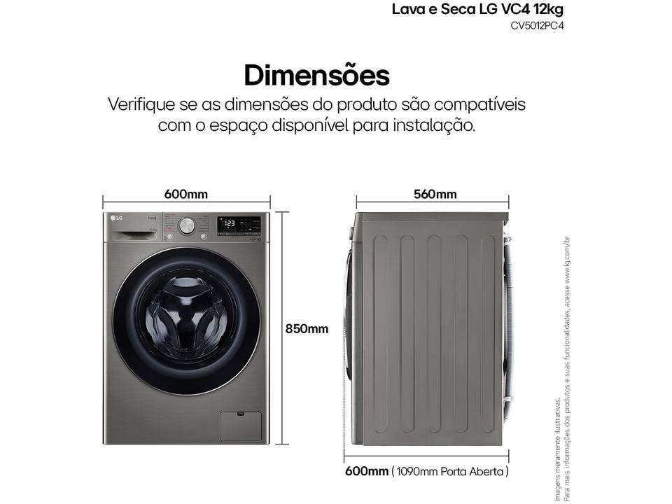 Lava e Seca LG 12kg Smart VC4 CV5012PC4 com Inteligência Artificial Água Quente e Fria Prata - 12