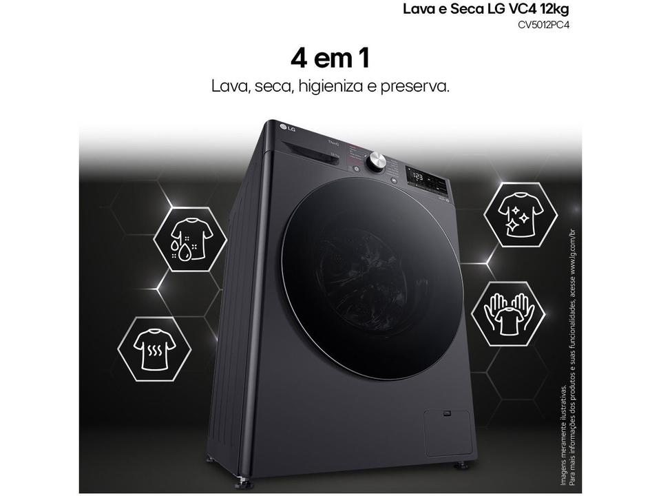 Lava e Seca LG 12kg Smart VC4 CV5012PC4 com Inteligência Artificial Água Quente e Fria Prata - 7