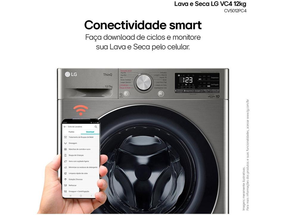 Lava e Seca LG 12kg Smart VC4 CV5012PC4 com Inteligência Artificial Água Quente e Fria Prata - 8