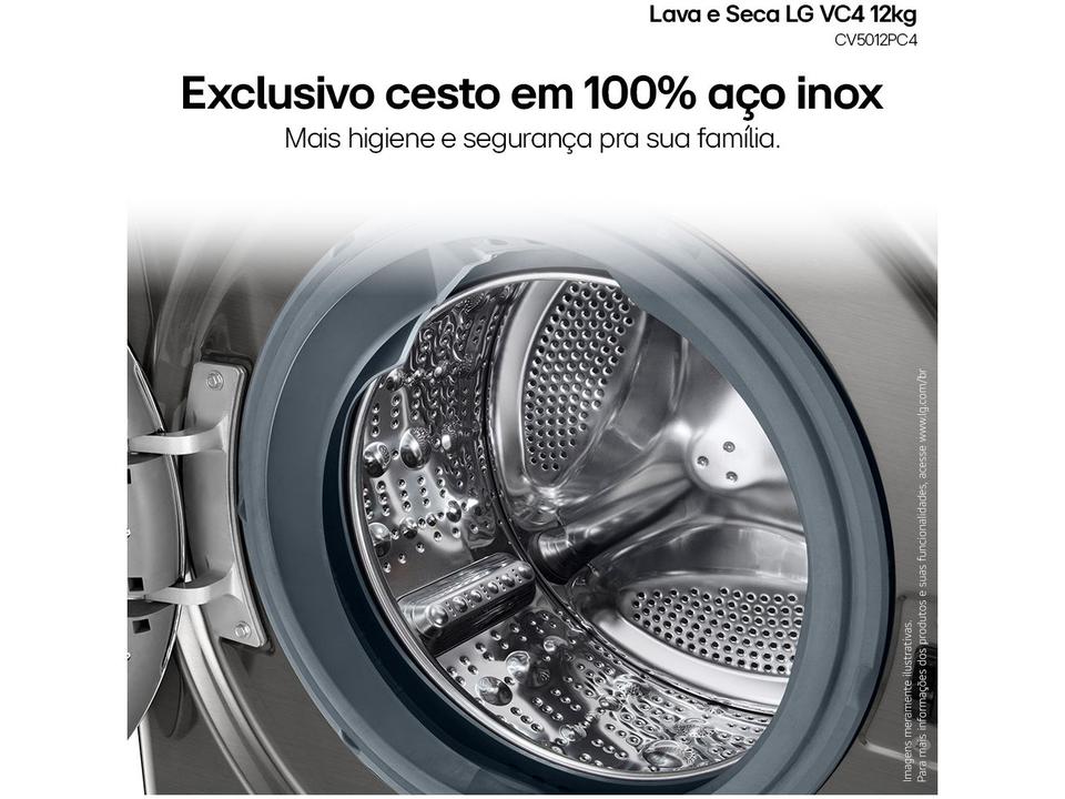 Lava e Seca LG 12kg Smart VC4 CV5012PC4 com - Inteligência Atificial Água Quente e Fria Prata - 110 V - 10