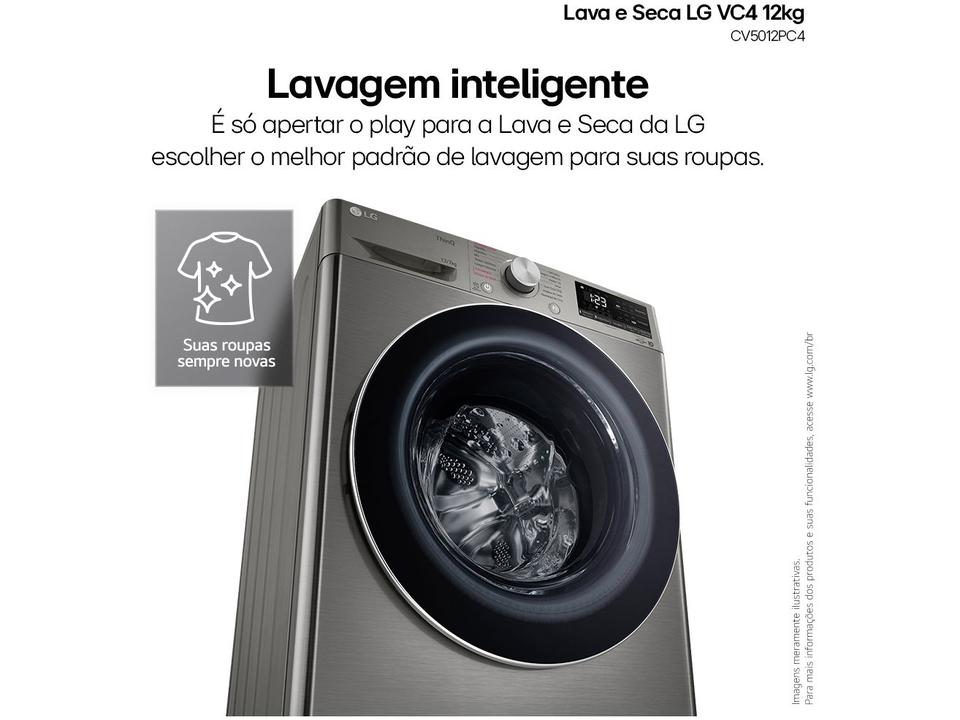Lava e Seca LG 12kg Smart VC4 CV5012PC4 com - Inteligência Atificial Água Quente e Fria Prata - 110 V - 4