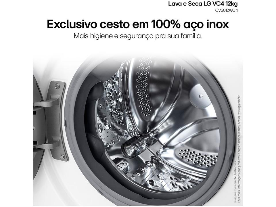 Lava e Seca LG 12kg Smart VC4 CV5012WC4 com - Inteligência Artificial Água Quente e Fria Branca - 110 V - 10